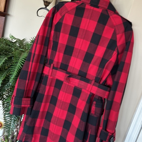 Jessica Simpson Buffalo Plaid Red Black Belted Coat Long Christmas Trench Jacket - Picture 13 of 15